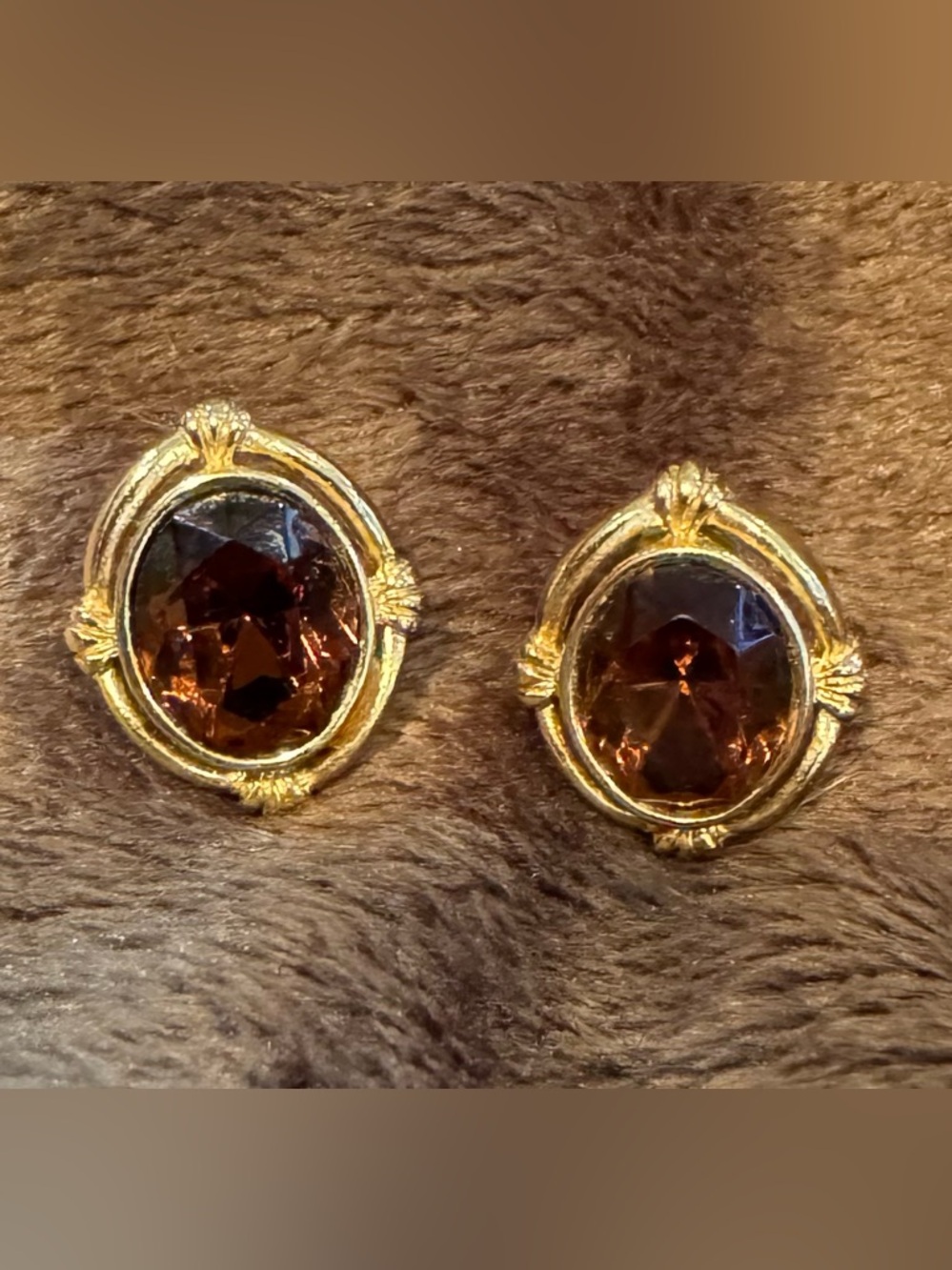 Vintage Avon Earrings—Simulated Topaz, Gold Tone—1983 Allegro Stone Collection